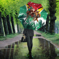 Guyana Flag Umbrella Christmas Santa Jaguar and National Motto Green Yellow - Wonder Print Shop