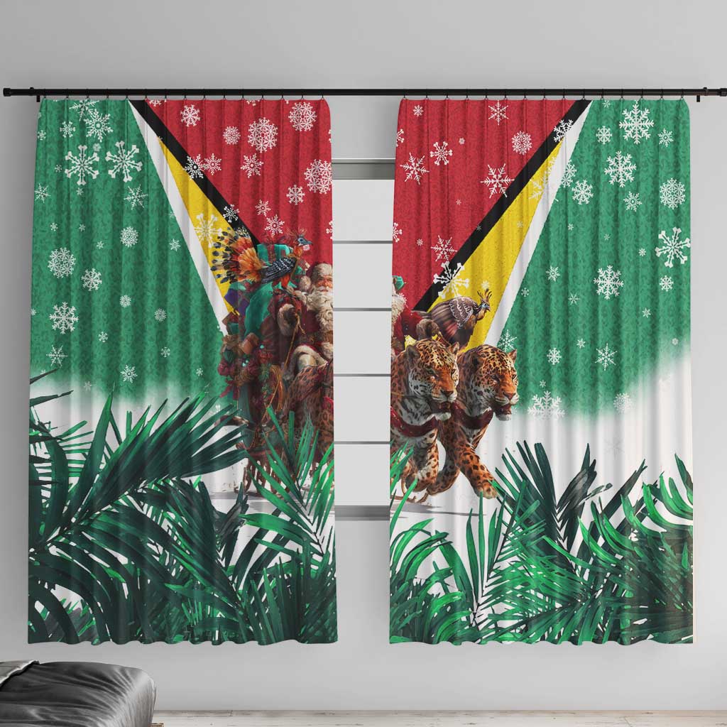 Guyana Flag Window Curtain Christmas Santa Jaguar and National Motto Green Yellow - Wonder Print Shop