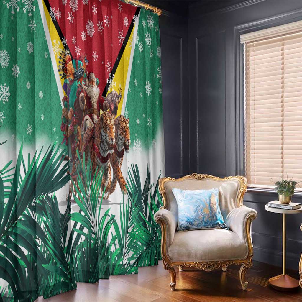 Guyana Flag Window Curtain Christmas Santa Jaguar and National Motto Green Yellow - Wonder Print Shop