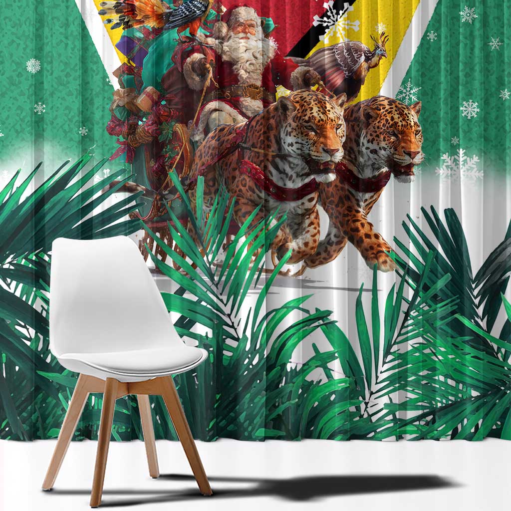 Guyana Flag Window Curtain Christmas Santa Jaguar and National Motto Green Yellow - Wonder Print Shop