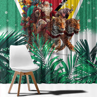 Guyana Flag Window Curtain Christmas Santa Jaguar and National Motto Green Yellow - Wonder Print Shop