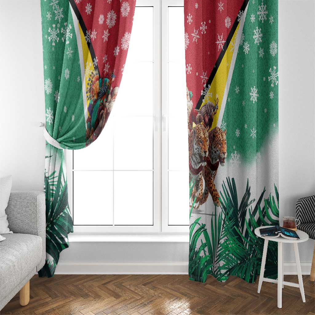 Guyana Flag Window Curtain Christmas Santa Jaguar and National Motto Green Yellow - Wonder Print Shop