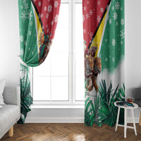 Guyana Flag Window Curtain Christmas Santa Jaguar and National Motto Green Yellow - Wonder Print Shop