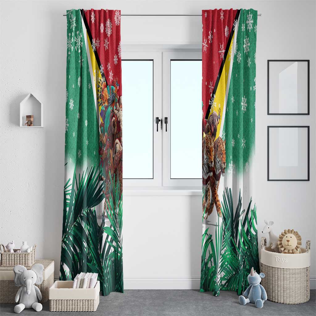 Guyana Flag Window Curtain Christmas Santa Jaguar and National Motto Green Yellow - Wonder Print Shop