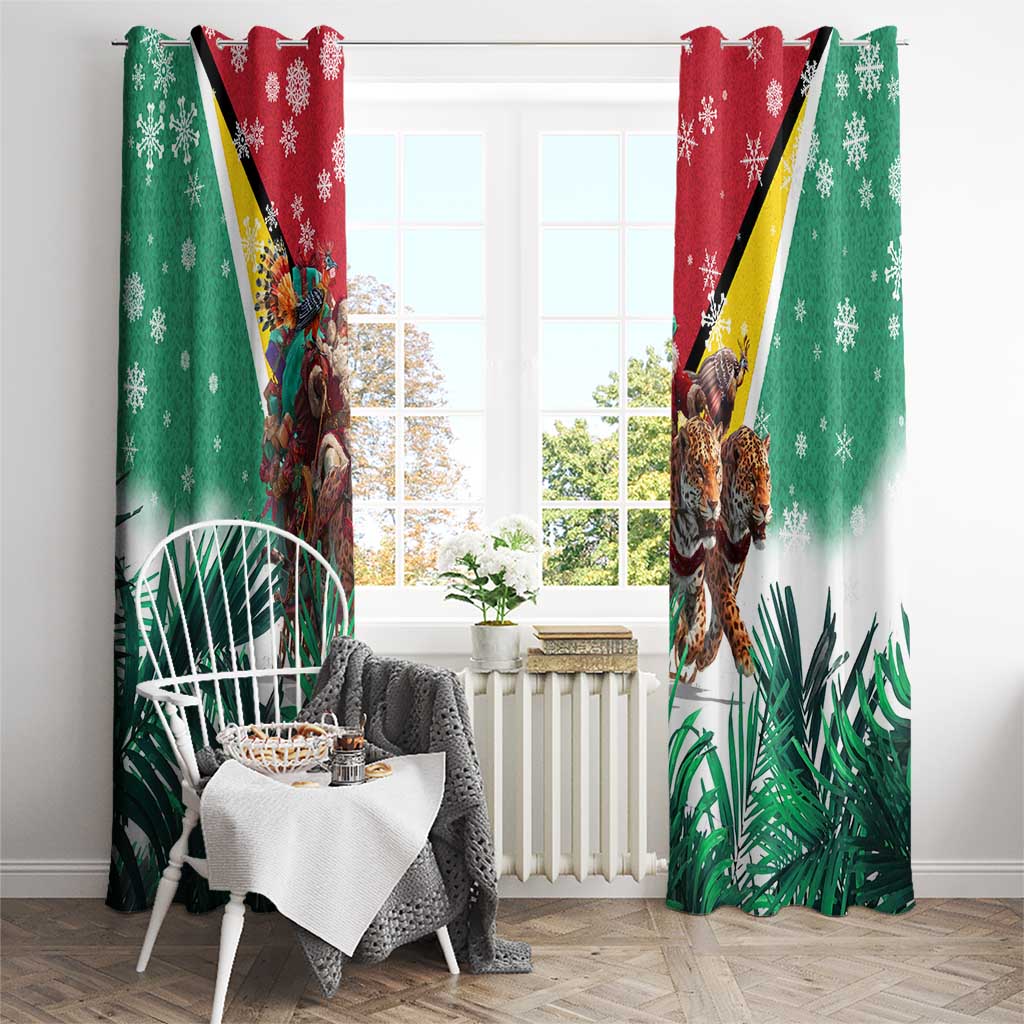 Guyana Flag Window Curtain Christmas Santa Jaguar and National Motto Green Yellow - Wonder Print Shop