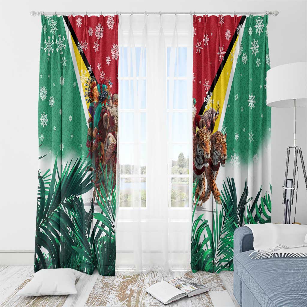 Guyana Flag Window Curtain Christmas Santa Jaguar and National Motto Green Yellow - Wonder Print Shop