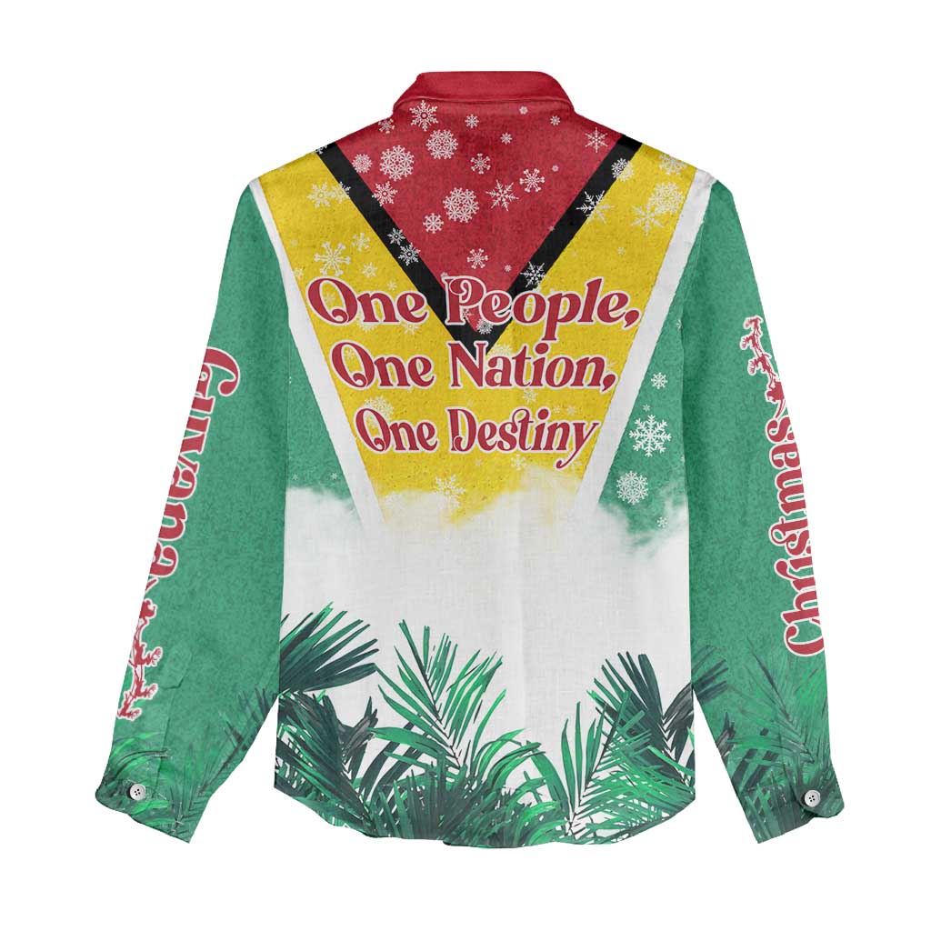 Guyana Flag Women Casual Shirt Christmas Santa Jaguar and National Motto Green Yellow - Wonder Print Shop