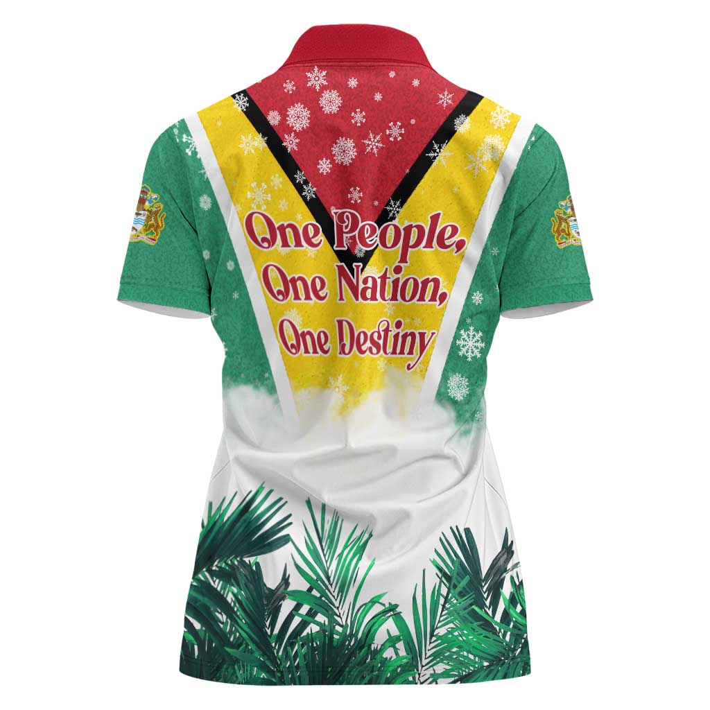 Guyana Flag Women Polo Shirt Christmas Santa Jaguar and National Motto Green Yellow - Wonder Print Shop