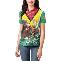 Guyana Flag Women Polo Shirt Christmas Santa Jaguar and National Motto Green Yellow - Wonder Print Shop