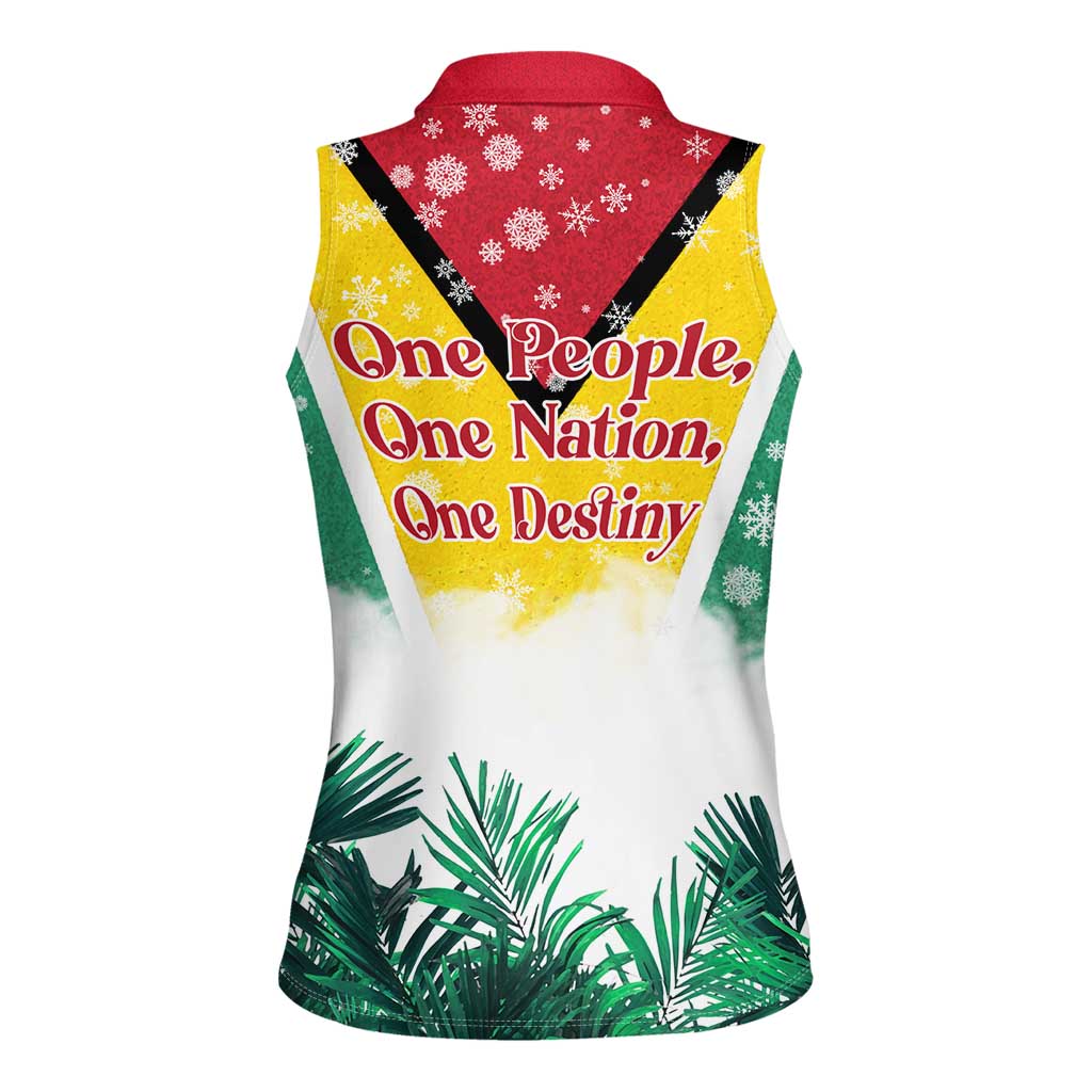 Guyana Flag Women Sleeveless Polo Shirt Christmas Santa Jaguar and National Motto Green Yellow - Wonder Print Shop