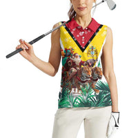 Guyana Flag Women Sleeveless Polo Shirt Christmas Santa Jaguar and National Motto Green Yellow - Wonder Print Shop