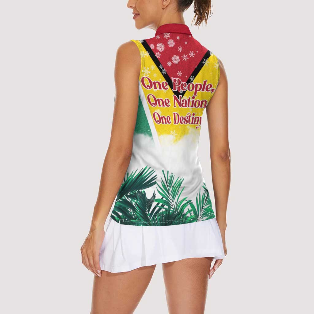 Guyana Flag Women Sleeveless Polo Shirt Christmas Santa Jaguar and National Motto Green Yellow - Wonder Print Shop