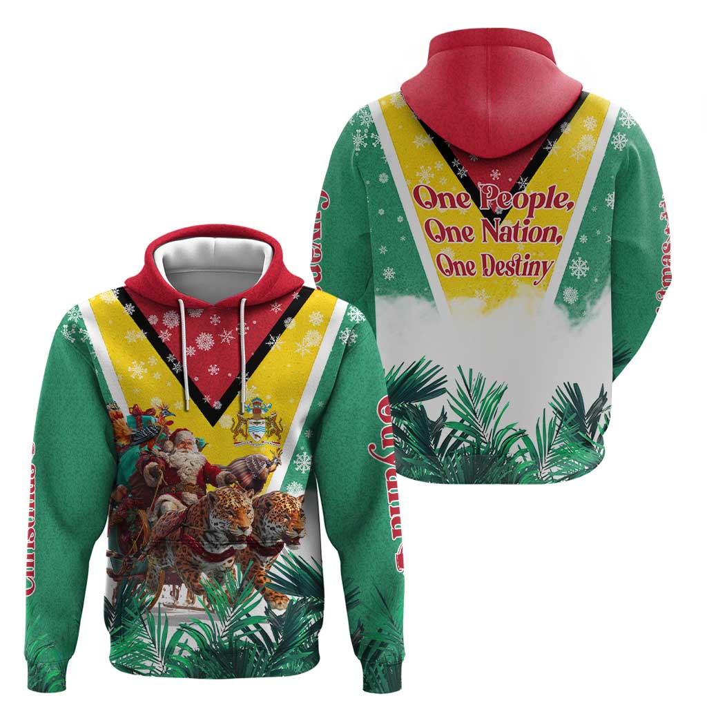 Guyana Flag Zip Hoodie Christmas Santa Jaguar and National Motto Green Yellow - Wonder Print Shop