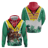 Guyana Flag Zip Hoodie Christmas Santa Jaguar and National Motto Green Yellow - Wonder Print Shop