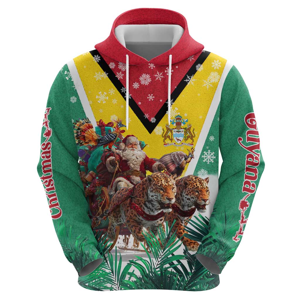 Guyana Flag Zip Hoodie Christmas Santa Jaguar and National Motto Green Yellow - Wonder Print Shop