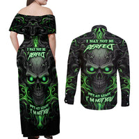 I May Not Be Perfect But At Least I'm Not You Skull Couples Matching Off Shoulder Maxi Dress and Long Sleeve Button Shirts - Wonder Print Shop