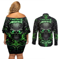 I May Not Be Perfect But At Least I'm Not You Skull Couples Matching Off Shoulder Short Dress and Long Sleeve Button Shirts - Wonder Print Shop