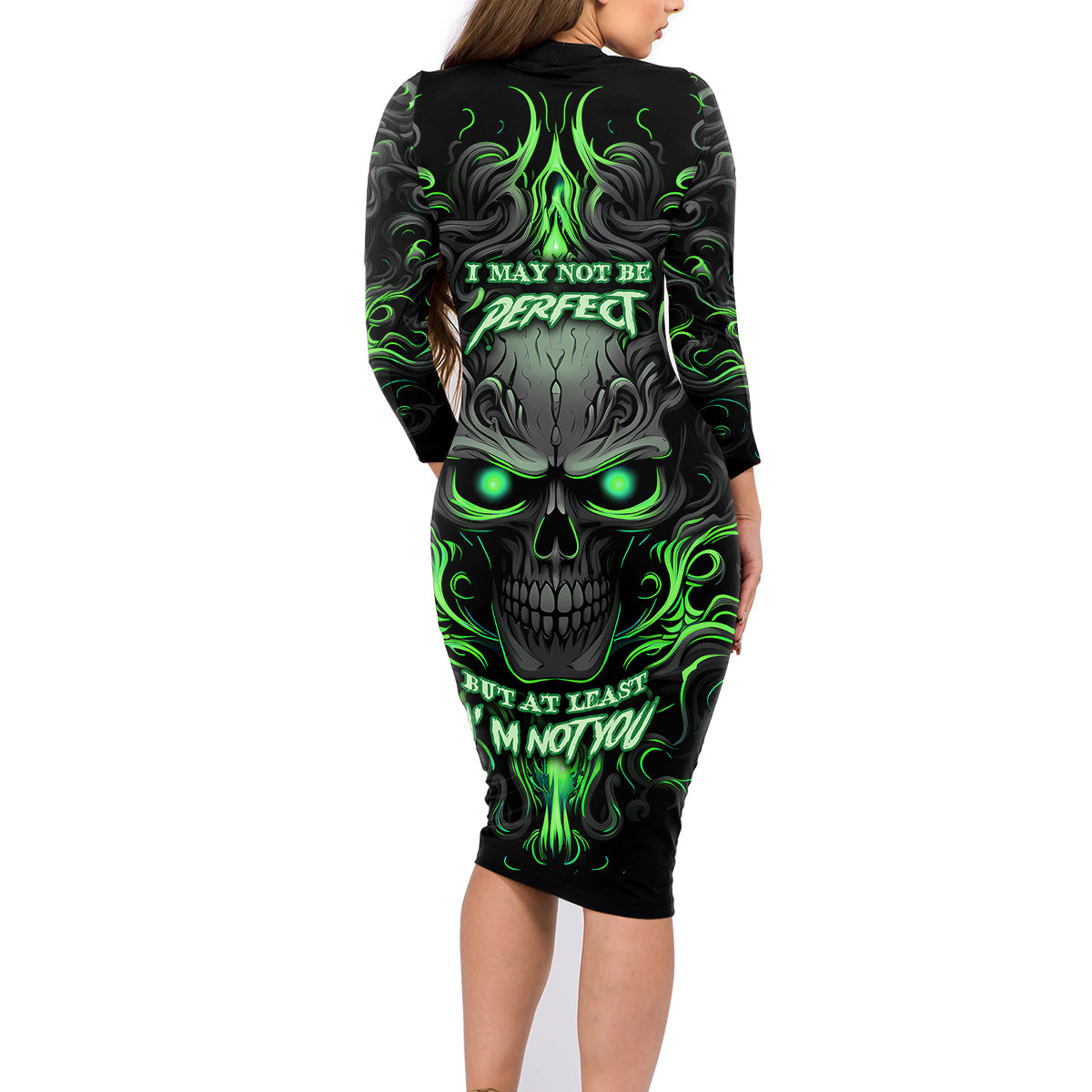 I May Not Be Perfect But At Least I'm Not You Skull Family Matching Long Sleeve Bodycon Dress and Hawaiian Shirt - Wonder Print Shop