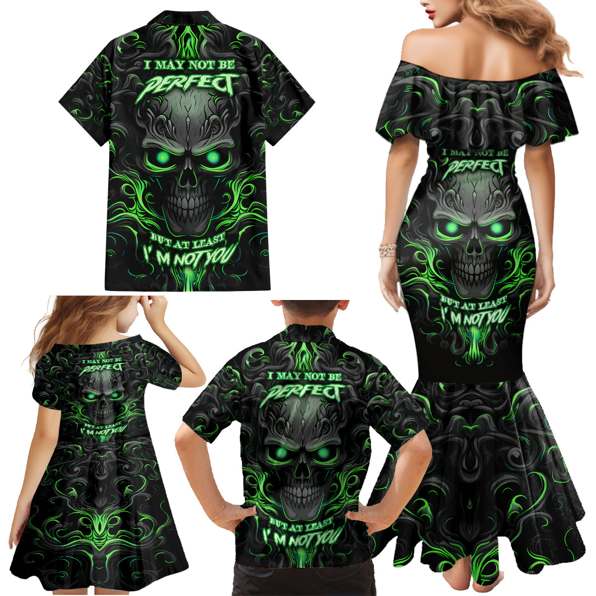 I May Not Be Perfect But At Least I'm Not You Skull Family Matching Mermaid Dress and Hawaiian Shirt - Wonder Print Shop
