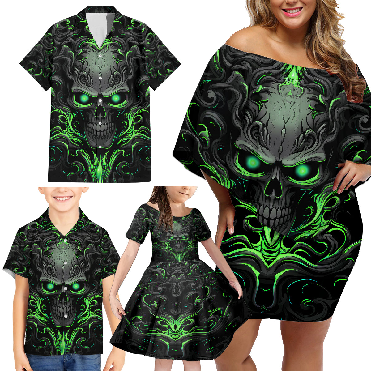 I May Not Be Perfect But At Least I'm Not You Skull Family Matching Off Shoulder Short Dress and Hawaiian Shirt - Wonder Print Shop