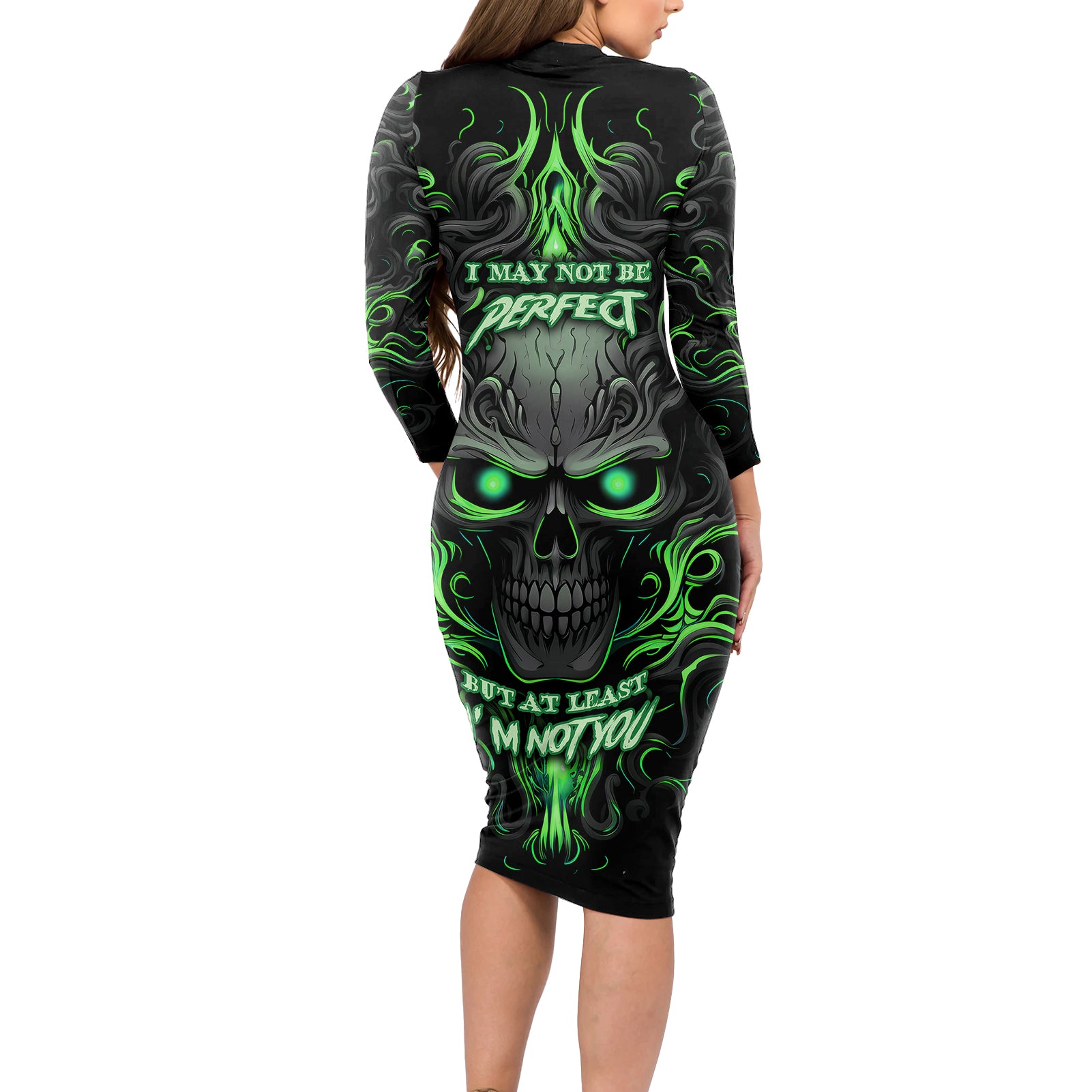 I May Not Be Perfect But At Least I'm Not You Skull Long Sleeve Bodycon Dress - Wonder Print Shop