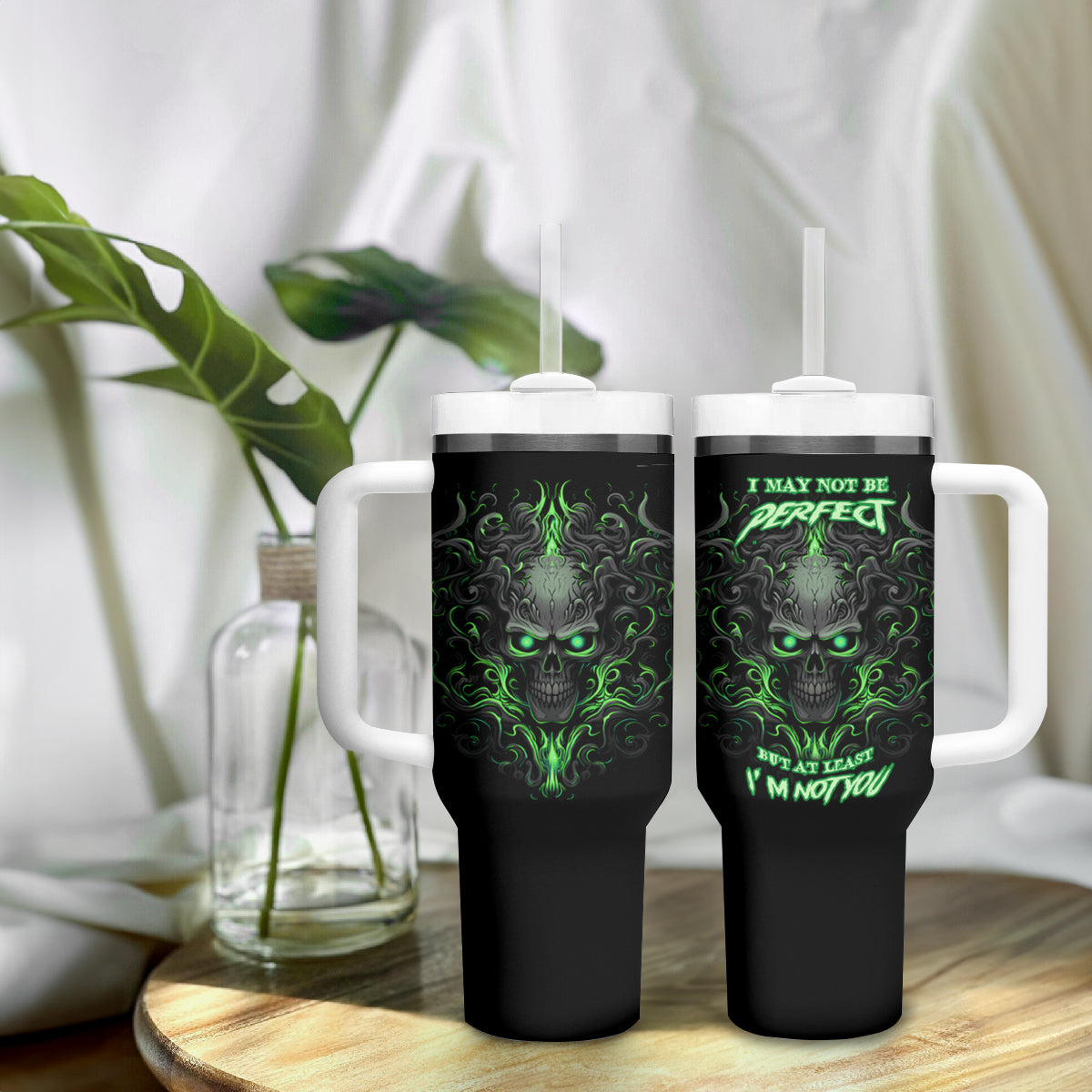 I May Not Be Perfect But At Least I'm Not You Skull Tumbler With Handle - Wonder Print Shop