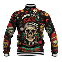 Skull Christmas Baseball Jacket When You're Dead Inside But It's Christmas - Wonder Print Shop