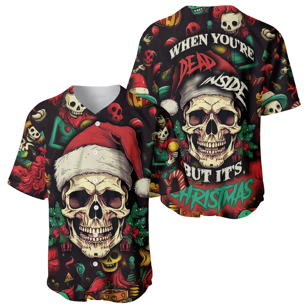 Skull Christmas Baseball Jersey When You're Dead Inside But It's Christmas - Wonder Print Shop