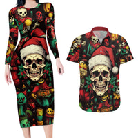 Skull Christmas Couples Matching Long Sleeve Bodycon Dress and Hawaiian Shirt When You're Dead Inside But It's Christmas - Wonder Print Shop