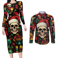 Skull Christmas Couples Matching Long Sleeve Bodycon Dress and Long Sleeve Button Shirts When You're Dead Inside But It's Christmas - Wonder Print Shop