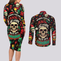 Skull Christmas Couples Matching Long Sleeve Bodycon Dress and Long Sleeve Button Shirts When You're Dead Inside But It's Christmas - Wonder Print Shop
