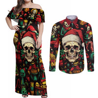 Skull Christmas Couples Matching Off Shoulder Maxi Dress and Long Sleeve Button Shirts When You're Dead Inside But It's Christmas - Wonder Print Shop