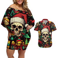 Skull Christmas Couples Matching Off Shoulder Short Dress and Hawaiian Shirt When You're Dead Inside But It's Christmas - Wonder Print Shop