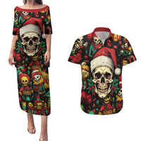 Skull Christmas Couples Matching Puletasi Dress and Hawaiian Shirt When You're Dead Inside But It's Christmas - Wonder Print Shop