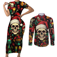 Skull Christmas Couples Matching Short Sleeve Bodycon Dress and Long Sleeve Button Shirts When You're Dead Inside But It's Christmas - Wonder Print Shop
