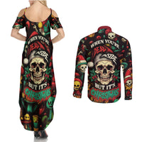 Skull Christmas Couples Matching Summer Maxi Dress and Long Sleeve Button Shirts When You're Dead Inside But It's Christmas - Wonder Print Shop