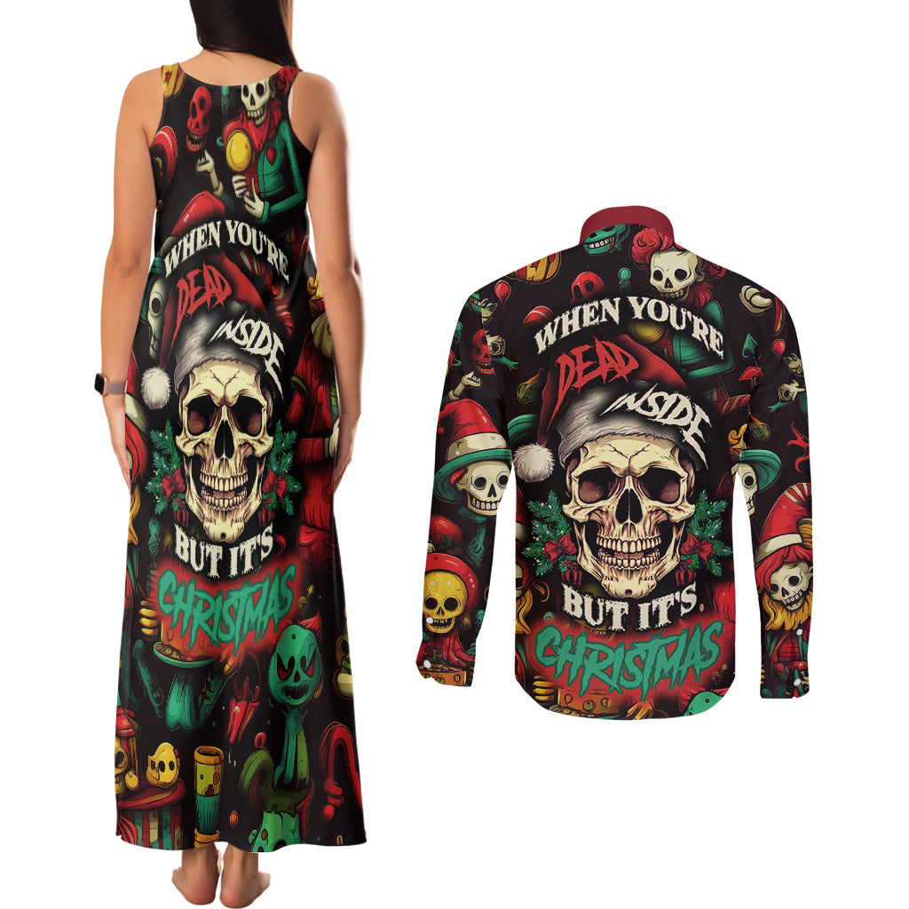 Skull Christmas Couples Matching Tank Maxi Dress and Long Sleeve Button Shirts When You're Dead Inside But It's Christmas - Wonder Print Shop