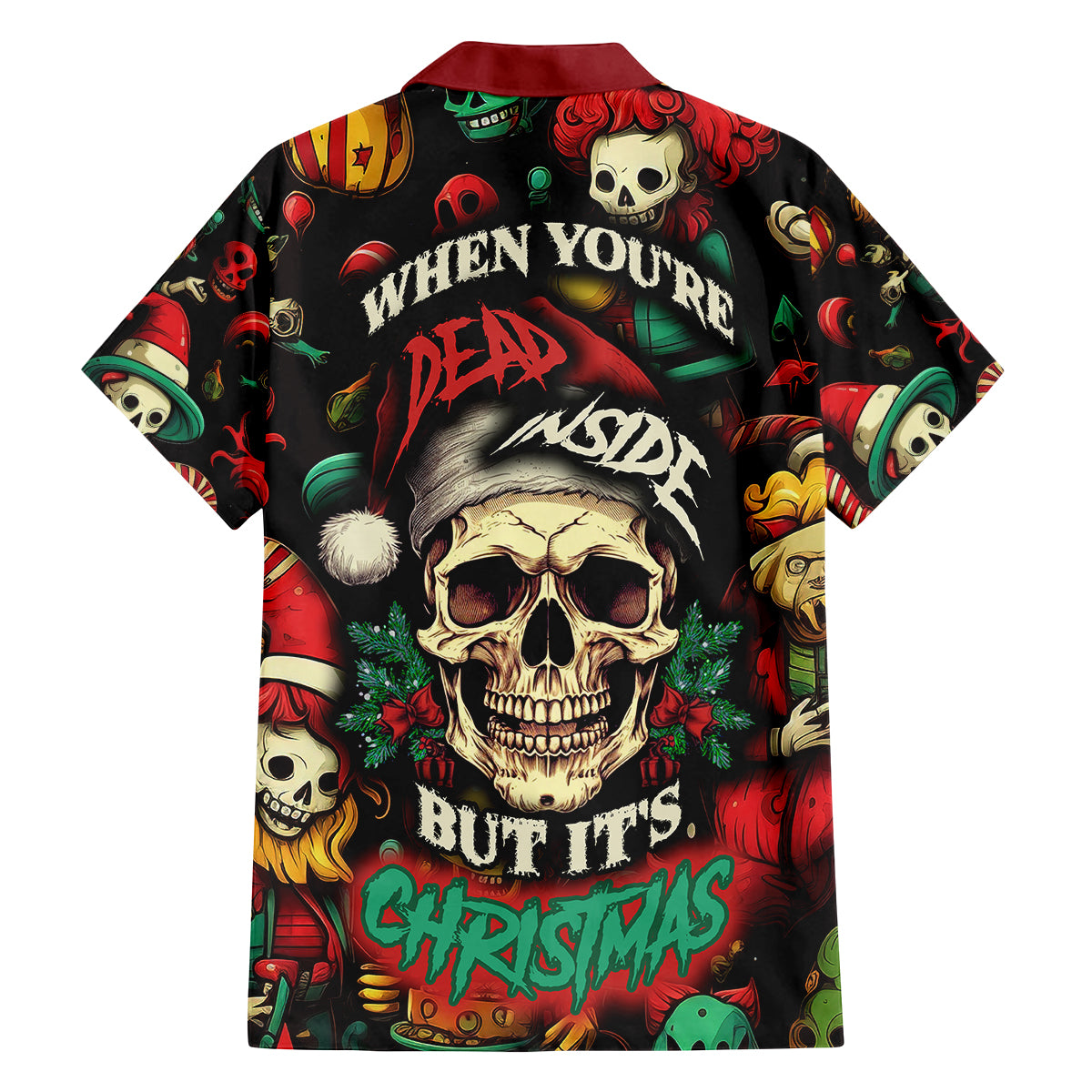 Skull Christmas Family Matching Long Sleeve Bodycon Dress and Hawaiian Shirt When You're Dead Inside But It's Christmas - Wonder Print Shop