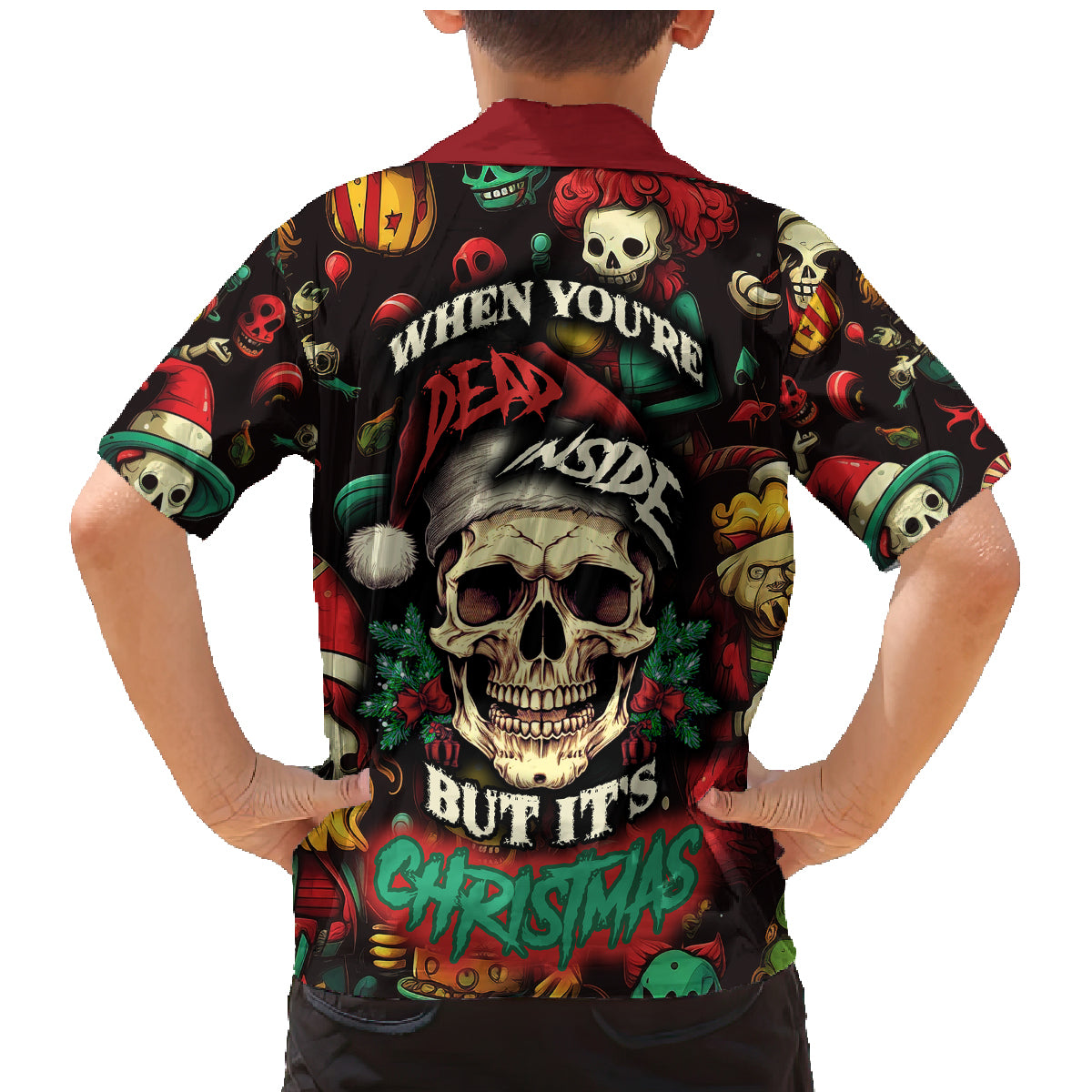 Skull Christmas Family Matching Mermaid Dress and Hawaiian Shirt When You're Dead Inside But It's Christmas - Wonder Print Shop