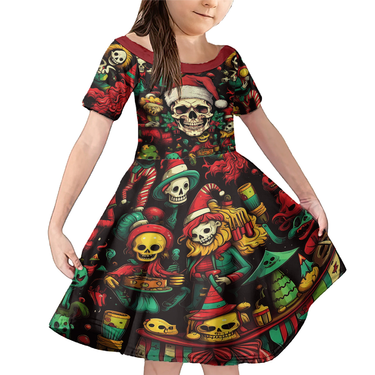 Skull Christmas Family Matching Mermaid Dress and Hawaiian Shirt When You're Dead Inside But It's Christmas - Wonder Print Shop