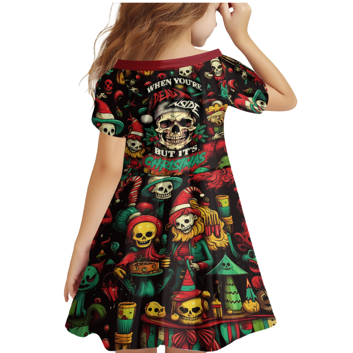 Skull Christmas Family Matching Mermaid Dress and Hawaiian Shirt When You're Dead Inside But It's Christmas - Wonder Print Shop