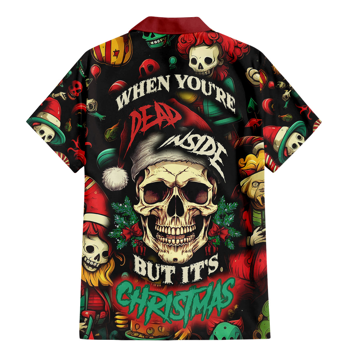 Skull Christmas Family Matching Mermaid Dress and Hawaiian Shirt When You're Dead Inside But It's Christmas - Wonder Print Shop