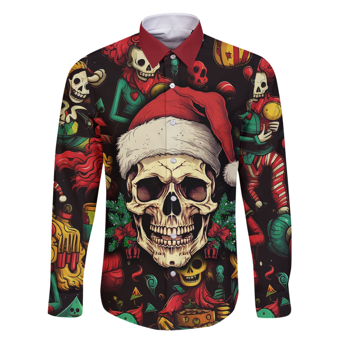 Skull Christmas Family Matching Off Shoulder Long Sleeve Dress and Hawaiian Shirt When You're Dead Inside But It's Christmas - Wonder Print Shop