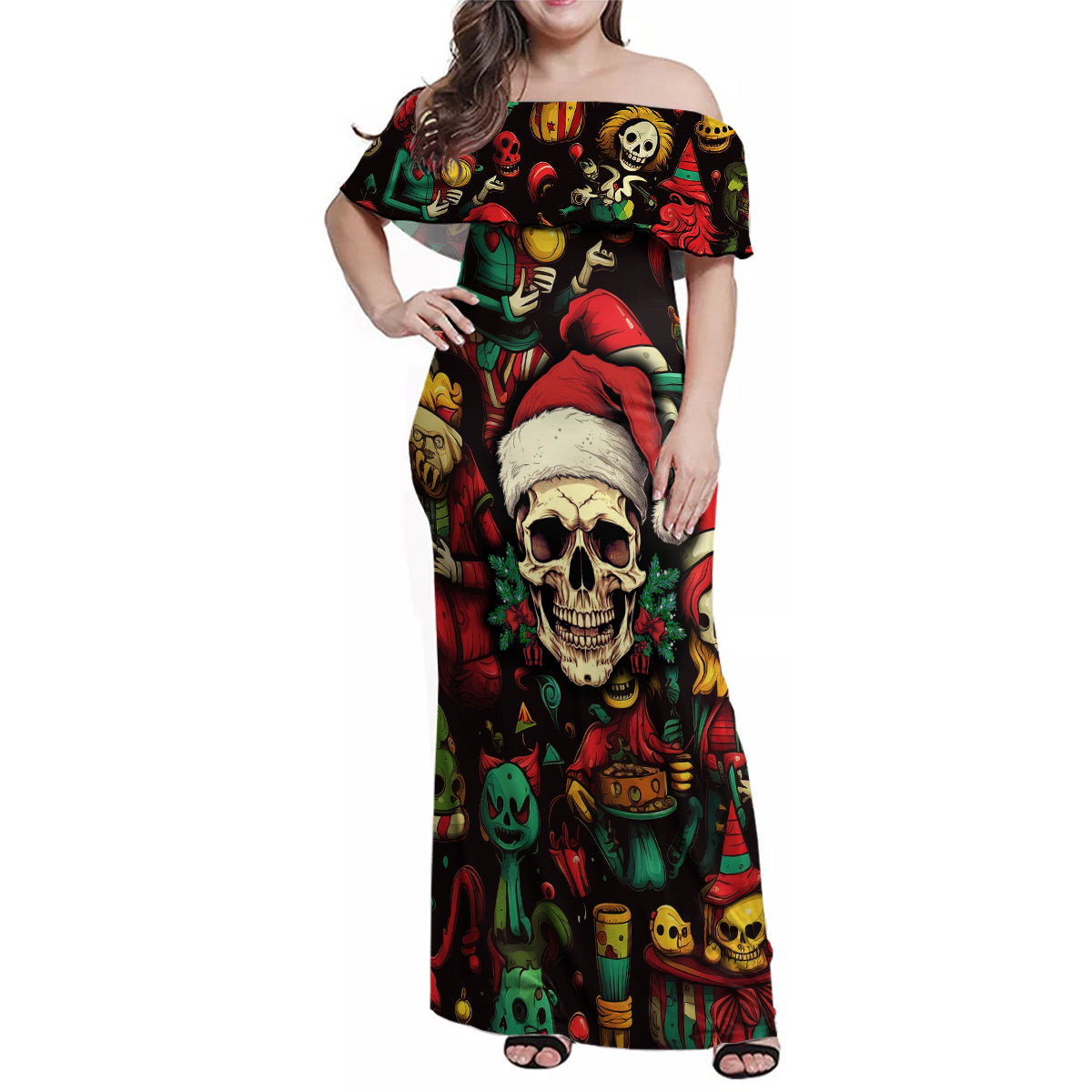 Skull Christmas Family Matching Off Shoulder Maxi Dress and Hawaiian Shirt When You're Dead Inside But It's Christmas - Wonder Print Shop