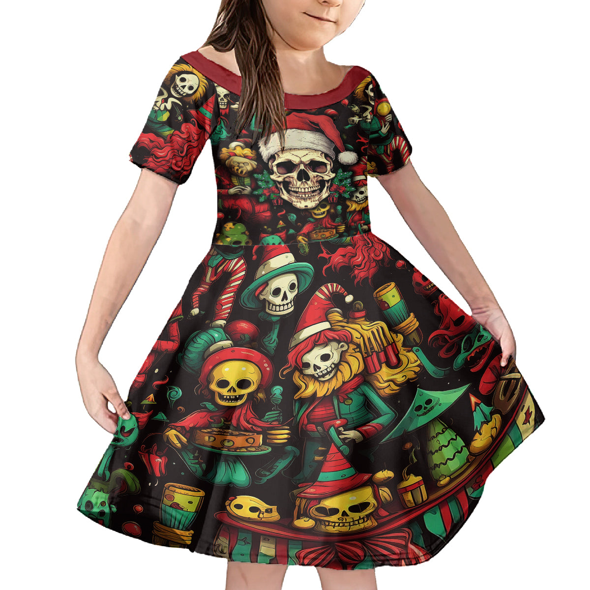 Skull Christmas Family Matching Off Shoulder Short Dress and Hawaiian Shirt When You're Dead Inside But It's Christmas - Wonder Print Shop