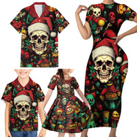 Skull Christmas Family Matching Short Sleeve Bodycon Dress and Hawaiian Shirt When You're Dead Inside But It's Christmas - Wonder Print Shop
