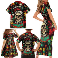 Skull Christmas Family Matching Short Sleeve Bodycon Dress and Hawaiian Shirt When You're Dead Inside But It's Christmas - Wonder Print Shop