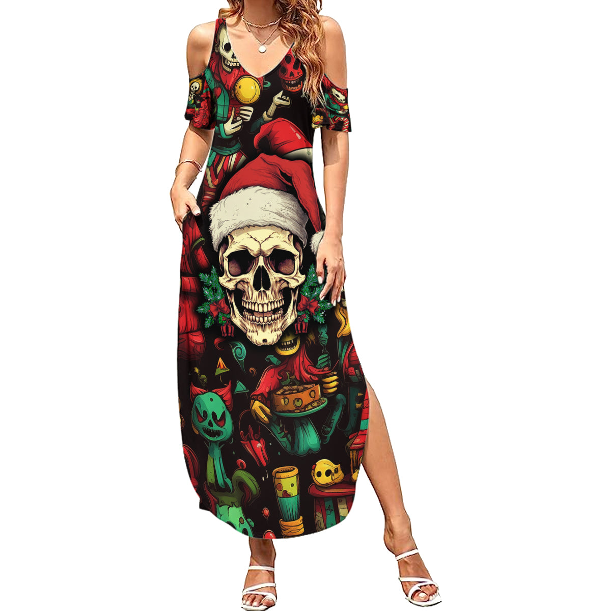 Skull Christmas Family Matching Summer Maxi Dress and Hawaiian Shirt When You're Dead Inside But It's Christmas - Wonder Print Shop
