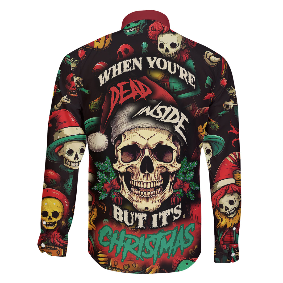 Skull Christmas Family Matching Tank Maxi Dress and Hawaiian Shirt When You're Dead Inside But It's Christmas - Wonder Print Shop