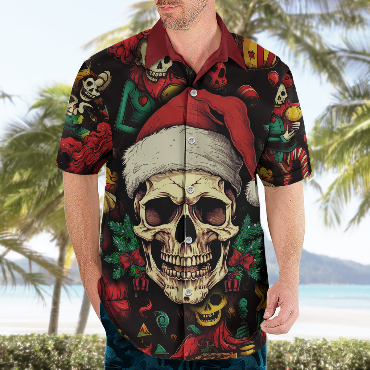 Skull Christmas Hawaiian Shirt When You're Dead Inside But It's Christmas - Wonder Print Shop